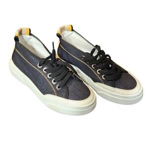 Italeau Ubalda Denim Black Gold Stripe Lace Up Luxury Sneakers size 7